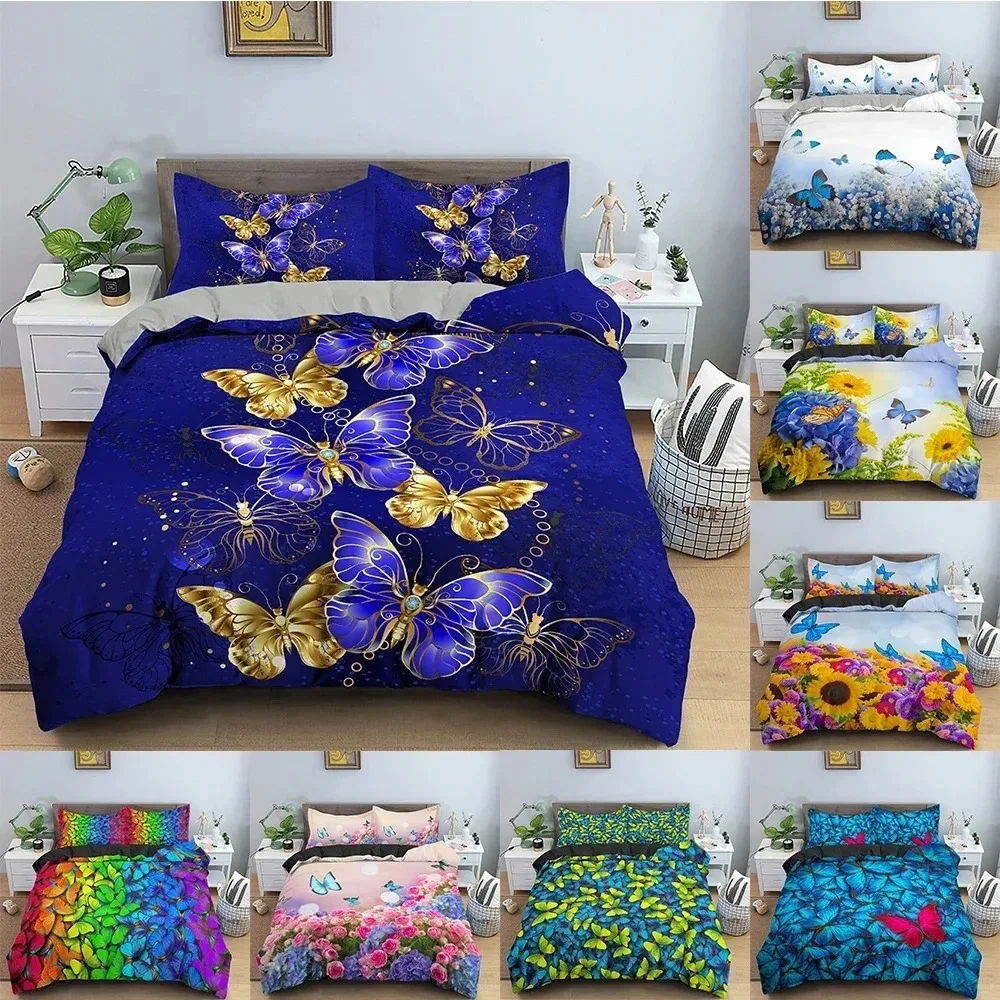 

Butterfly Duvet Cover Set Soft Comforter Cover Butterflies In The Flowers Pattern Bedding Set Full King Queen Size Bedclothes