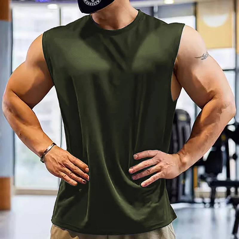 Plain Mesh Running Vests Mens Oversized Cut Off Gym Tank Tops Quick Dry Gym Clothing Bodybuilding Sleeveless T Shirt
