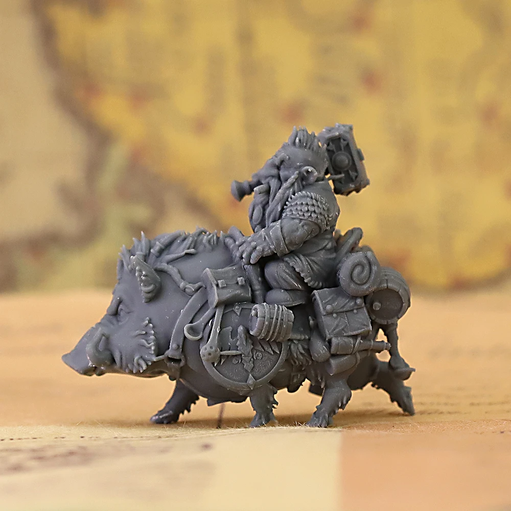 Dwarf Boar Rider Resin Unpainted Miniature Figure for Tabletop RPG Dungeons Role Playing Wargame