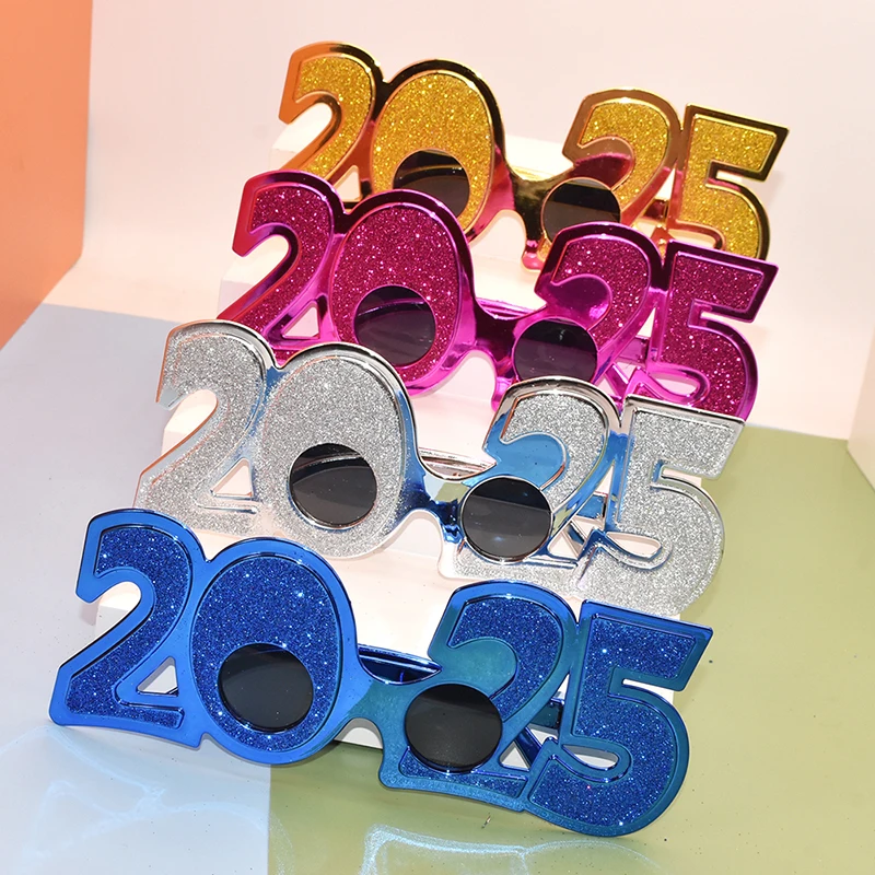 2025 จํานวนแว่นตา Happy New Year แว่นตาเพชร Glitter แว่นตาคอสเพลย์ Prop Xmas Party ตกแต่งแว่นตาตลก