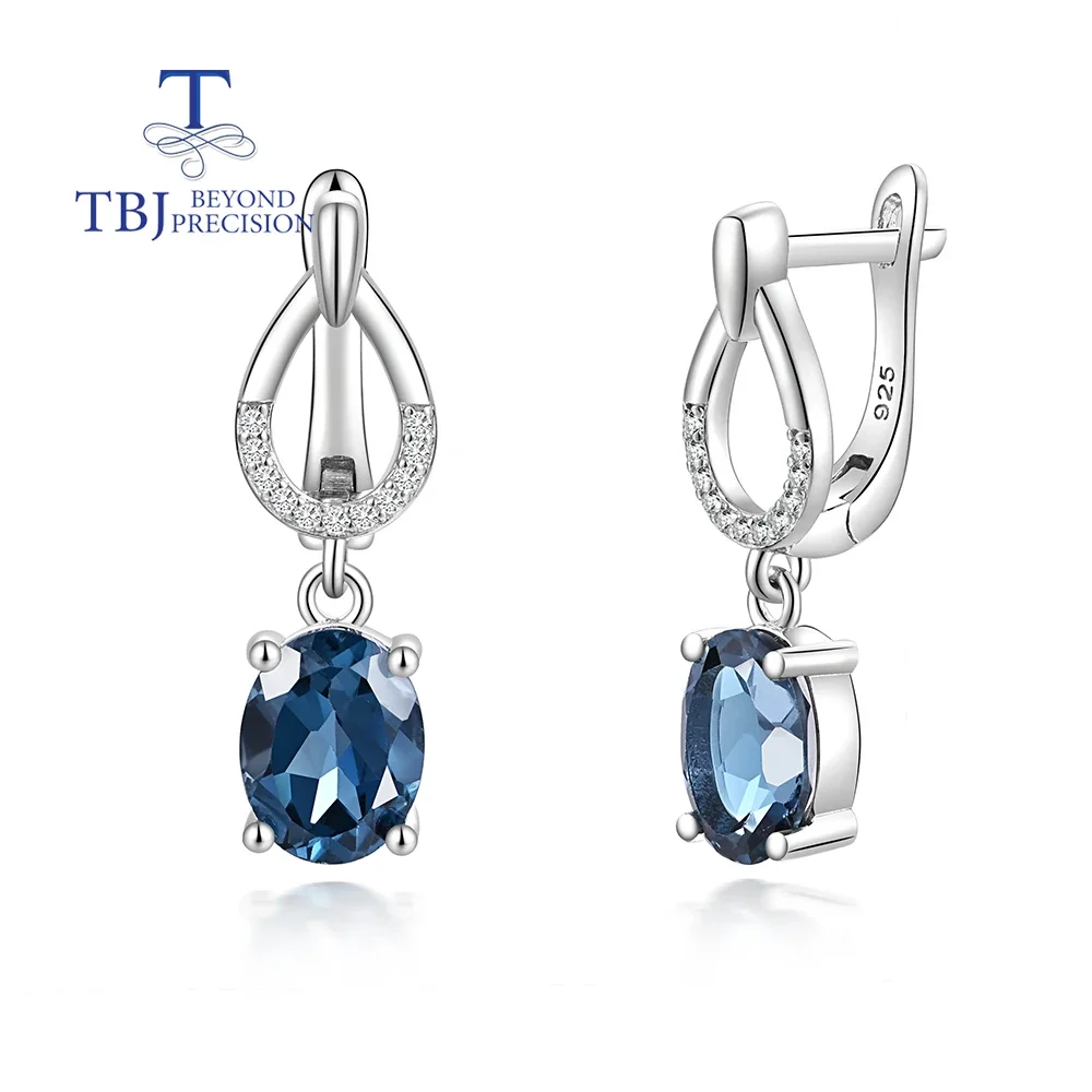 

S925 Silver Earrings for Women Luxury Gemstone Natural London Blue Topaz earrings Simple Design Anniversary and Engagement Gift