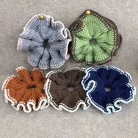 1pc Autumn/Winter Color-Contrast Knit Hair Scrunchie, Gentle and Elegant Ruffled Large Scrunchie, Ponytail Hair Tie 2