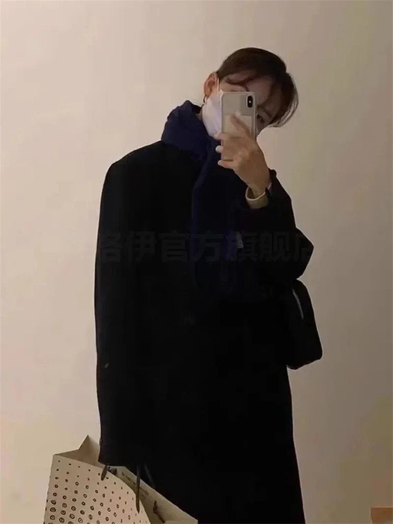 Double Sided Woolen Overcoat Women Long 2025 Winter Fashion High End Long Loose Lacing Belt Black Wool Coat