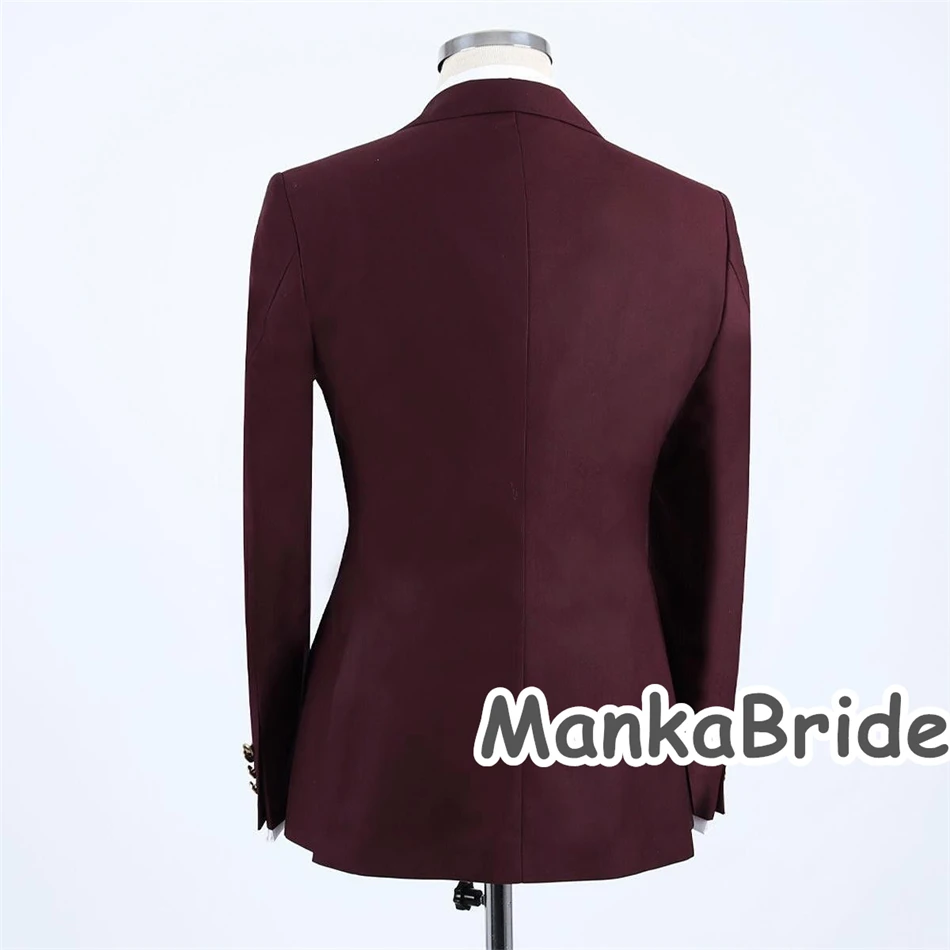 Classic Burgundy Full Men's Suit for Wedding Party 3pcs Blazer Vest Pants Business Wear Formal Tuxedo Costume homme