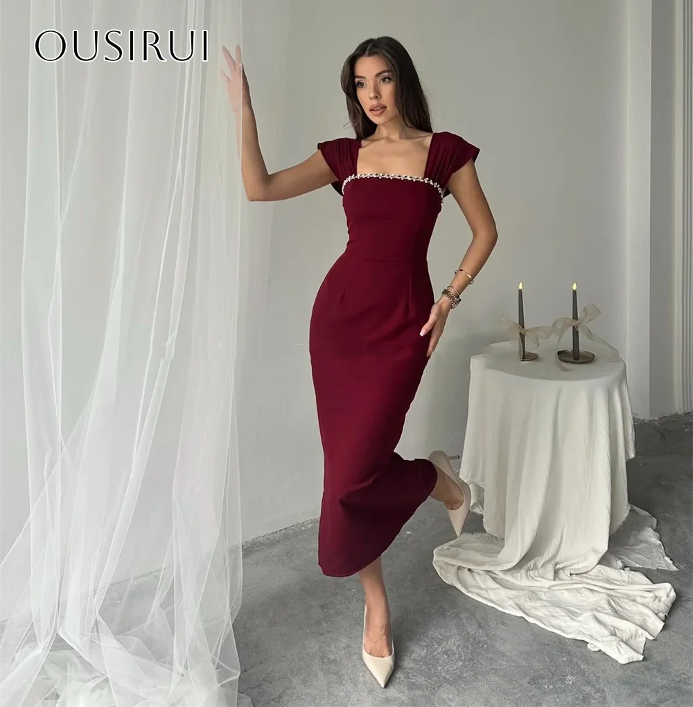 Off-shoulder satijnen schede cocktailjurken voor dames Kralen op maat Enkellengte Enkellengte lavi فسات فسات