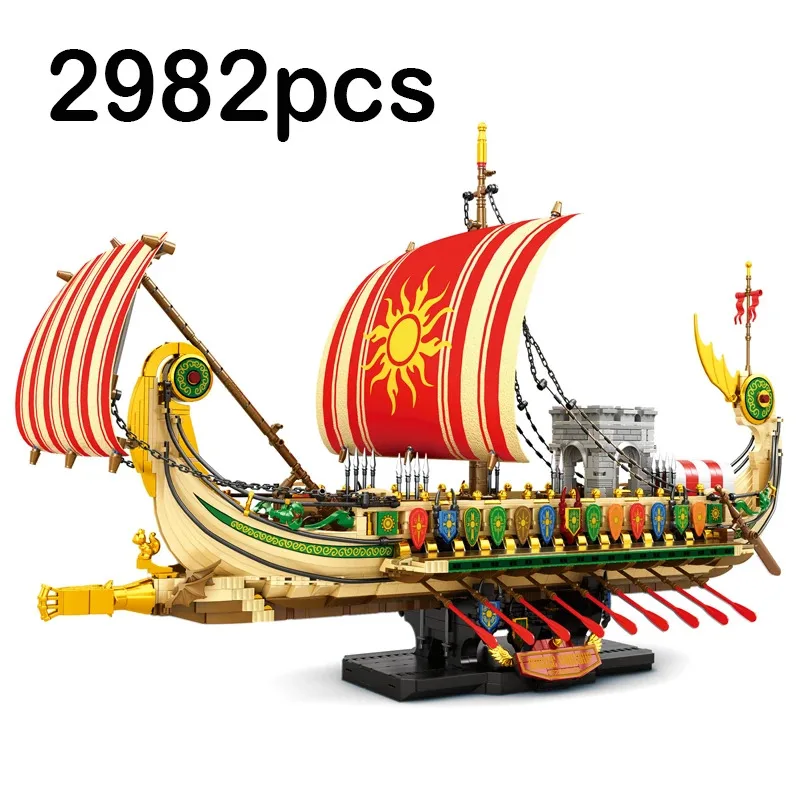 

66102 2982pcs MOC Creativity Greek Warship Building Blocks Bricks Assembling Model Toys for Children Christmas Gift Set