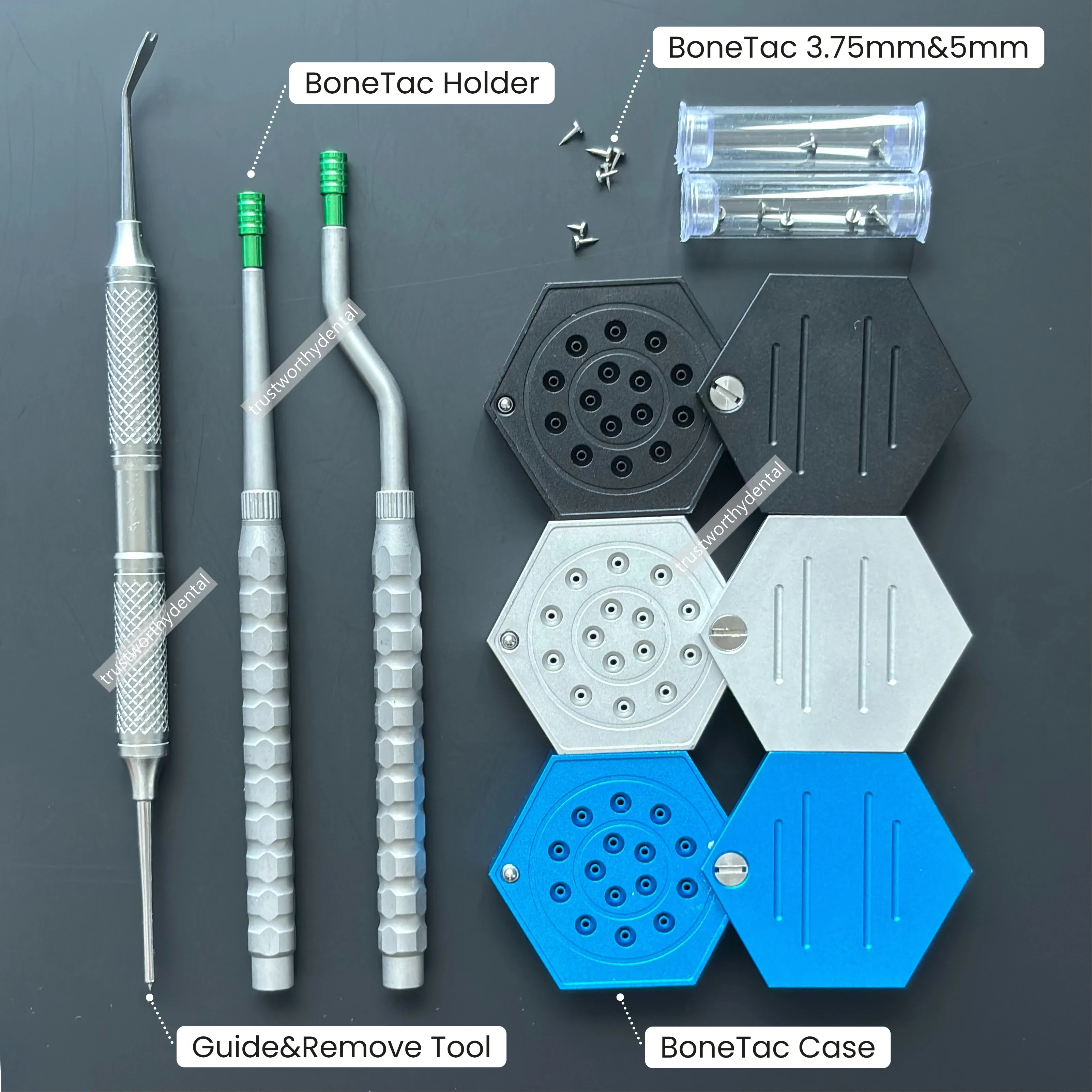 Dental GBR Bone Tack Membrane Fixation Tac Kit Titanium Driver Pin Case Alloy Fixation Stabilization Flat Headed Nail 3.75mm 5mm