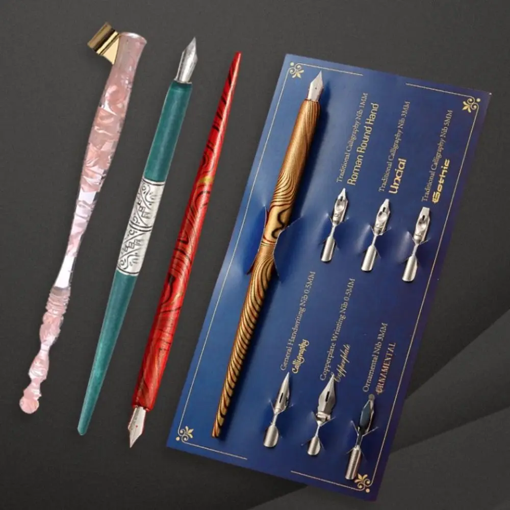 Fountain Pens Manga Calligraphy Dip Pen+6 Nibs Signature Lettering Comic Dip Pen Writing Drawing Calligraphy Dip Pen Kit