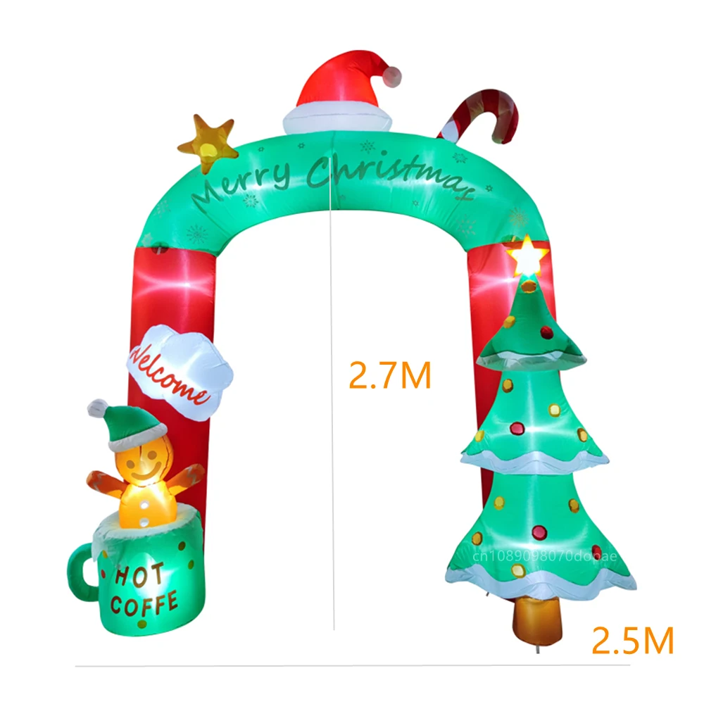 2,7 м надувная Рождественская арка и Рождественская елка и маленький имбирный человек со встроенной фотоподсветкой уличный праздничный украшение для вечеринки
