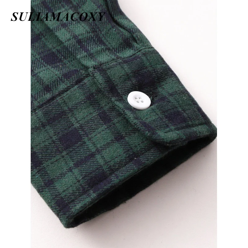 Men\'s Plaid Shirt Long Sleeve Brushed Men\'s European Casual Menswear Christmas Green