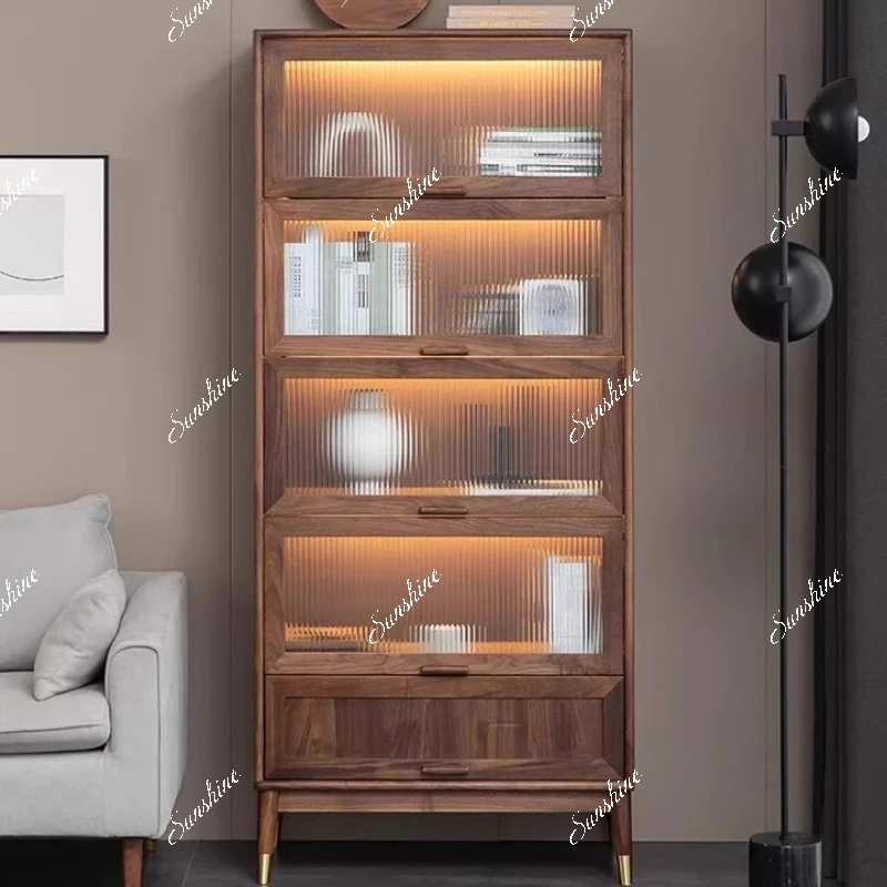

All solid wood bookcase rack, dust-proof glass, shutter storage, Lego figure display cabinet