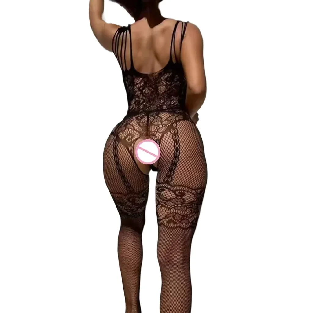 Adult Transparent Fishnet Crotchless Bodysuit Sexy Lace Toy Full Body Stocking Costume Exotic Hollow out Women's Lace Lingerie