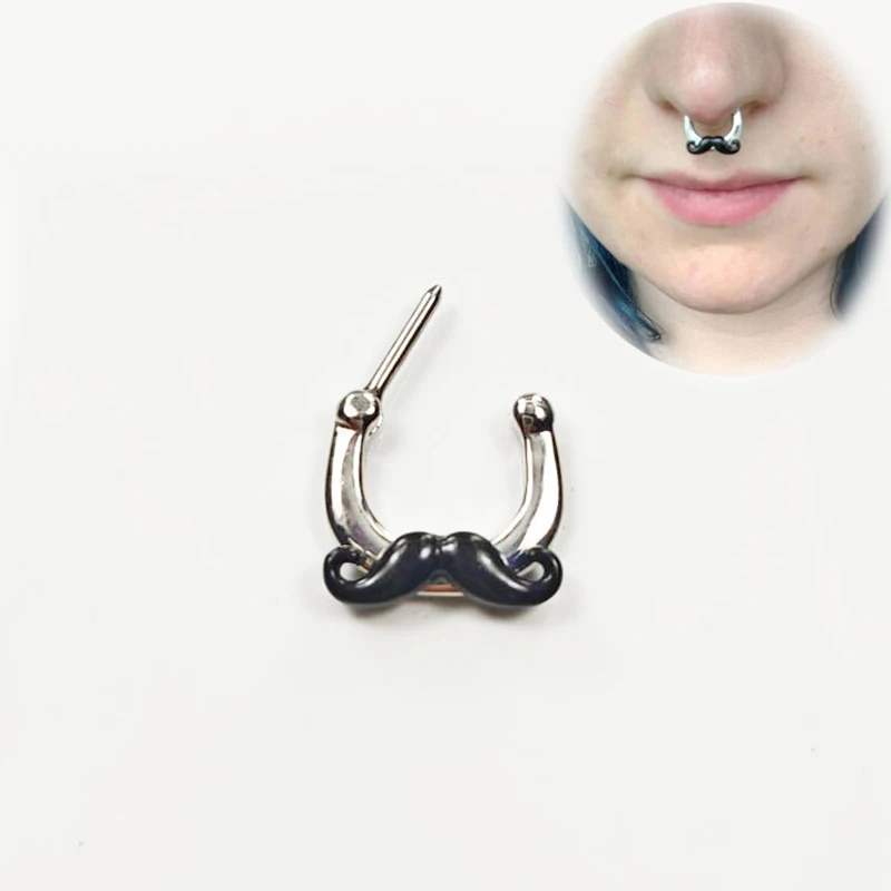 1 Piece Punk Black Mustache Hoop Nose Ring Stud clicker Moustache Piercing Septum Clickers Nose Stud Rings Body Piercing Jewelry