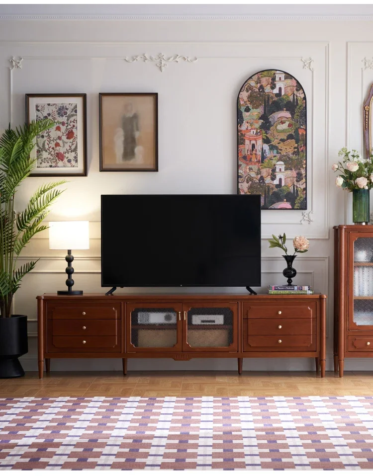 

Шкаф для телевизора из цельного дерева в скандинавском античном стиле, бытовой минималистичный аудиовизуальный шкаф