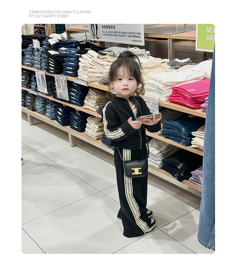 Herbst-Sportsets für Mädchen, gestreifte Mäntel + Hosen, 2-teilig, neue lässige, lockere Outfits, modische Kinderkleidung, Anzüge für 2–8 Jahre – Detail 6