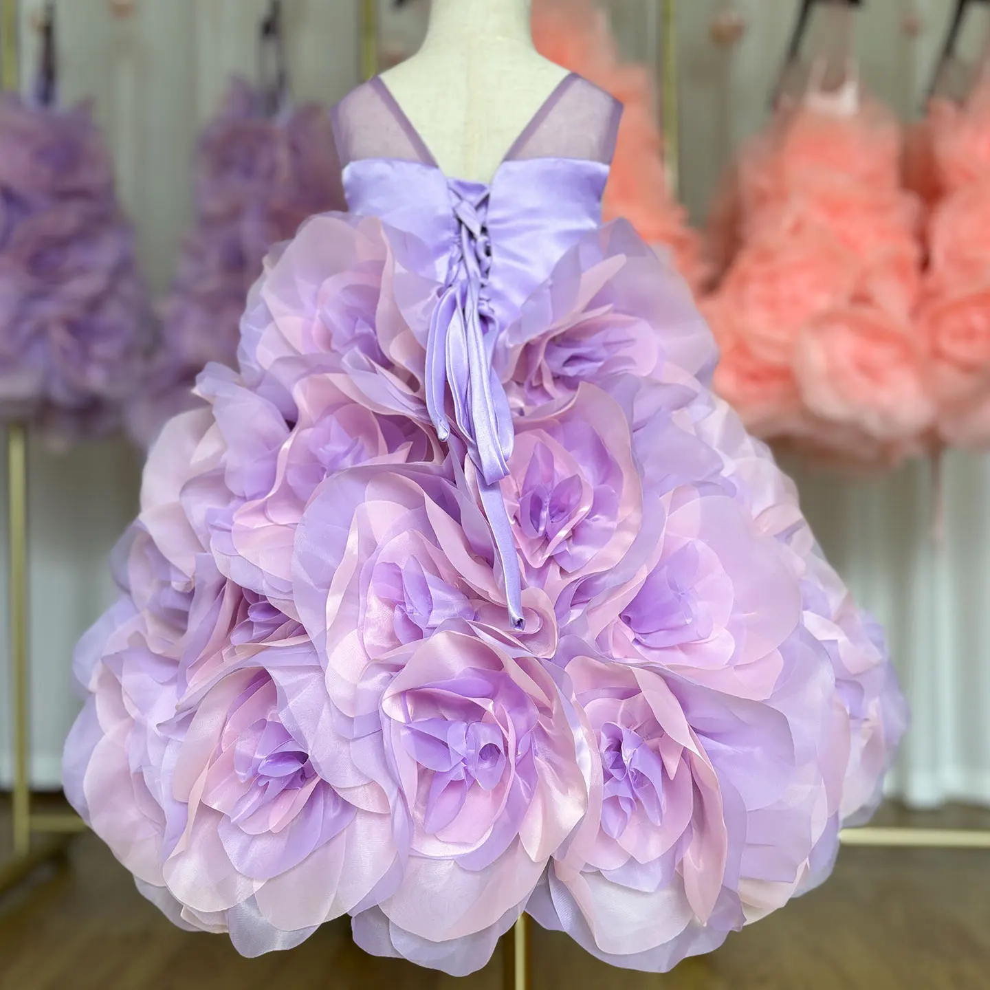 Jill Wish Luxury Arabic Elegant Lilac Girl Dress Flowers Princess Kids Wedding Birthday Party Ball Gown First Communion J223