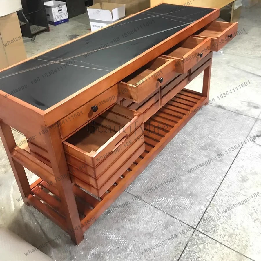 solid wood cooking table open side cabinet retro home console rural dining table cabinet
