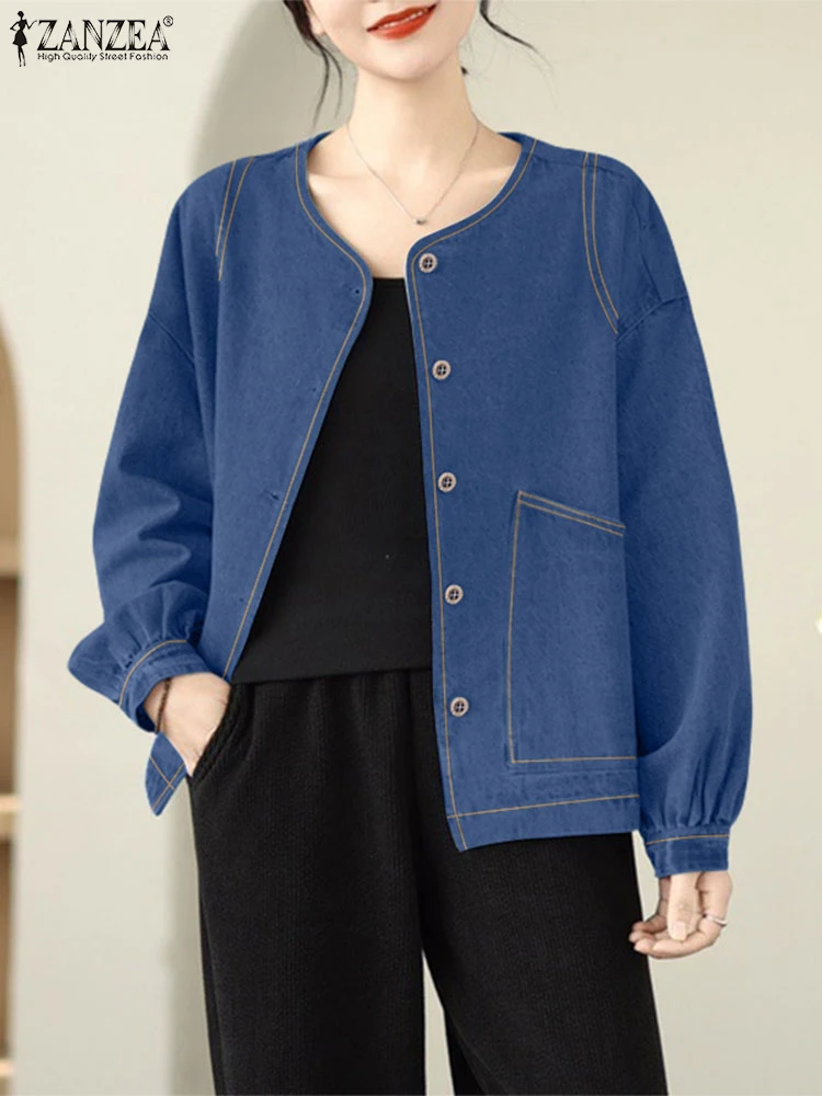 

ZANZEA Women Cardigan 2025 Fashion Long Sleeve Shirts Autumn Button Up Casual Tops Elegant Office Lady Denim Thin Outercoats