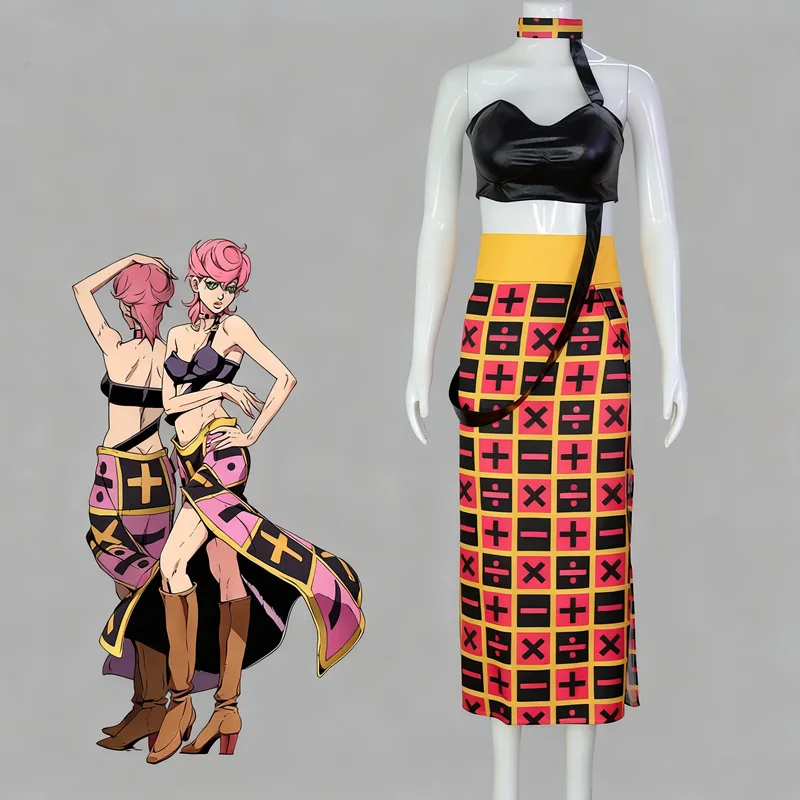Anime Spice Girl  Cosplay Black PU Leather Neckting strapless Top Mathematical Symbols Plus Excluding Printed Skirt 2pcs Set
