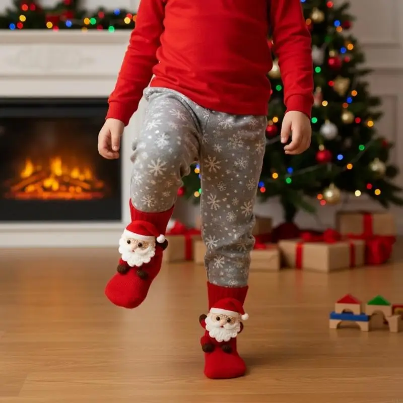 

Праздничные детские праздничные носки, нескользящие рождественские чулки с эластичными рукавами, удобные вязаные носки, приятные