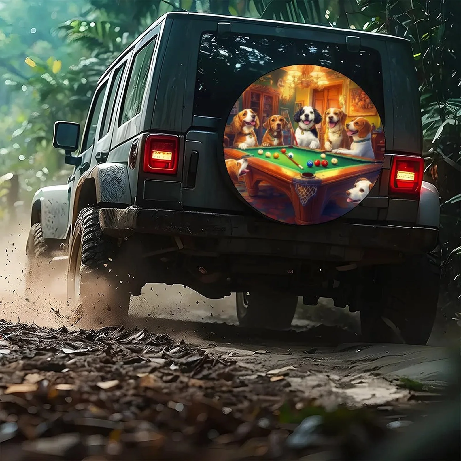 1 szt. Pokrowiec na koło w kształcie opony z motywem imprezy w basenie dla psa - Modny, uniwersalny pokrowiec ochronny na koła do większości samochodów, wytrzymały poliester