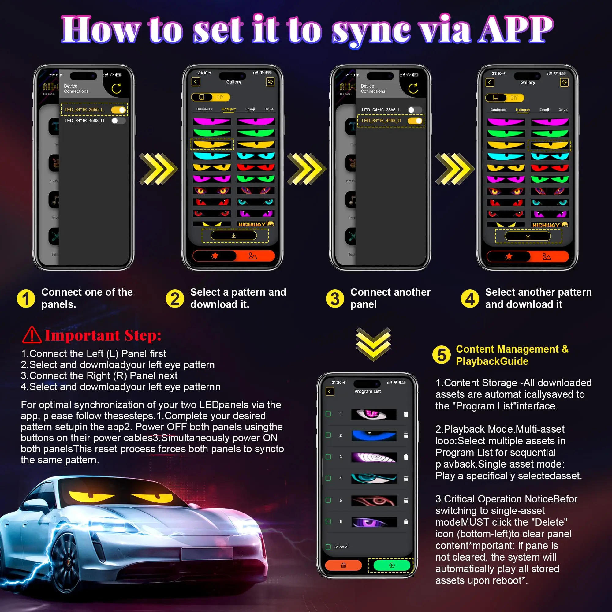 led Eyes Display 96x16 LED Sign 23.4"x4.73" USB 5V Programmable Scrolling Text/Animation | APP + Remote for Car/Store Ads