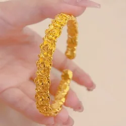New boutique AU999 gold rose bracelet open bracelet ladies simple fashion 24K pure gold bracelet jewelry gift