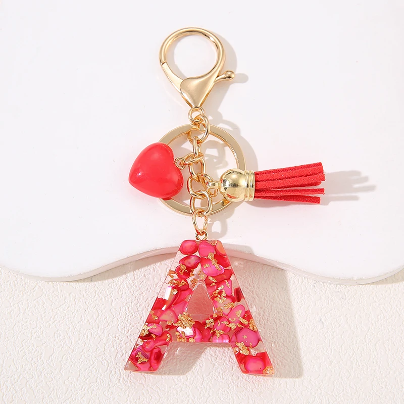 Chaveiro com Letra Inicial A-Z, Chaveiro com Alfabeto Inglês, Ornamento com Borla de Amor para Mochila e Bolsa Feminina, Presente para o Dia dos Namorados