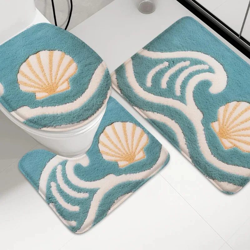 VIKAMA Ocean World Pattern Bathroom Non slip Mat Door Floor Mat Shower Room Carpet Bathtub Absorbent Foot Mat Decorative Mat