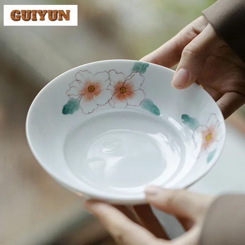 

Hand-painted Crabapple Jade Clay Pot Bearing Holder Zen Dry Brew Table Tea Tray Fruit Snack Plate Flower Tea Teaset Collection