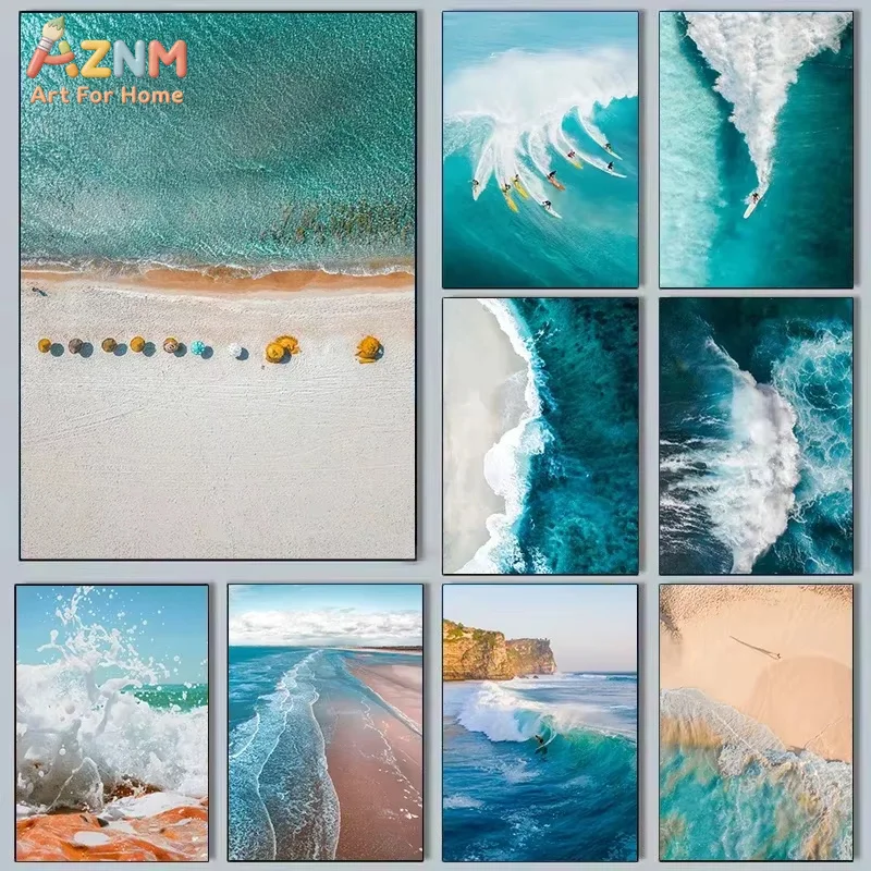 1PC Modern Simple Ocean Landscape Poster Prints Beach Seascape Canvas Painting Wall Art Pictures for Home Decoration