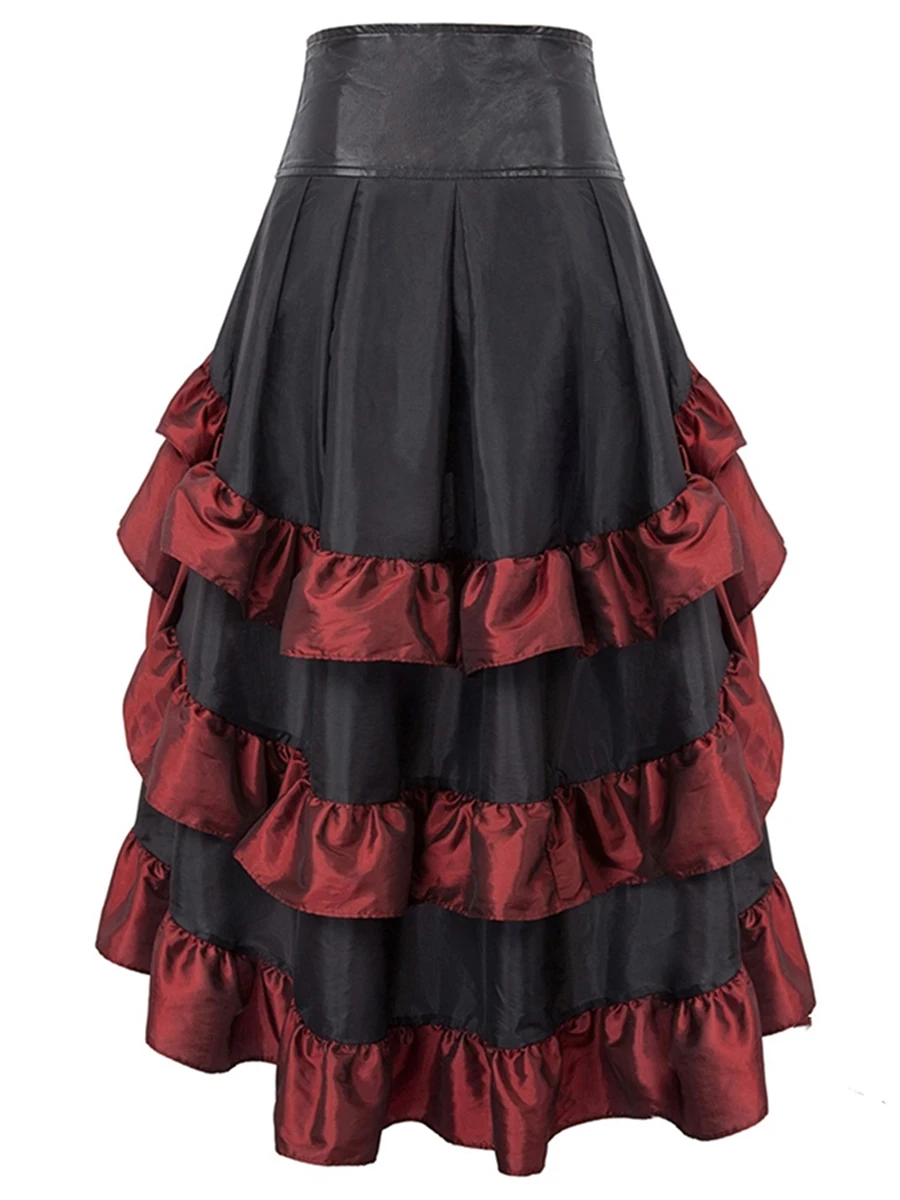 Dames Vintage Gotische Victoriaanse Rok Hoog-Laag Ruches Middeleeuwse Renaissance Rok Met Riem Steampunk Kostuums