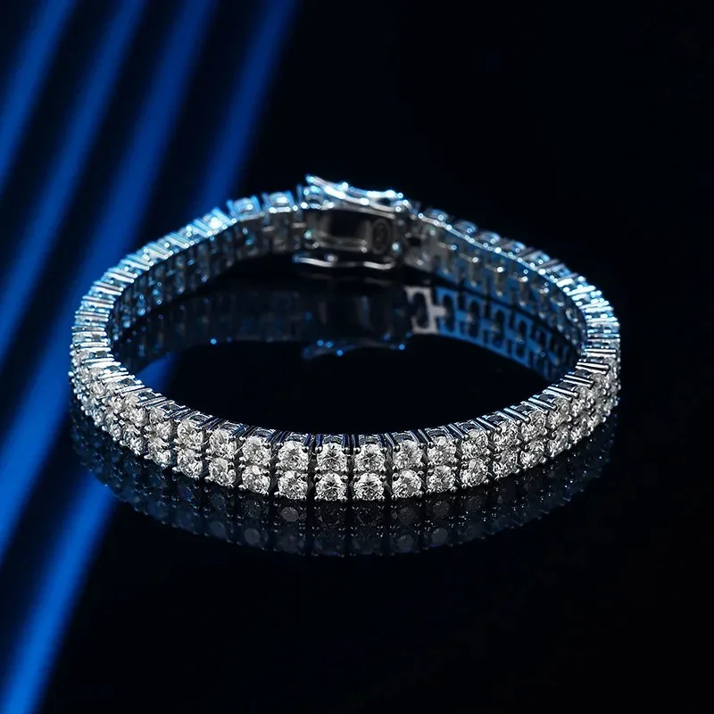 Kryos Jewelry Luxury Solid Platinum PT950 Women's 0.1 karat Moissanite Diamond Double Rows Bracelet Full Diamond Bracelet