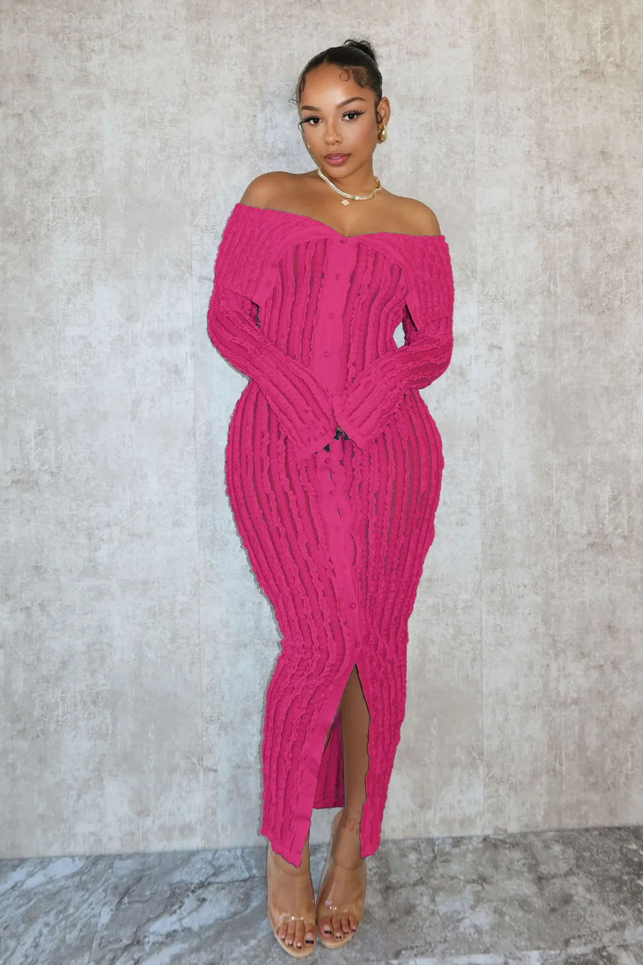 Bodycon 맥시 드레스 여성 섹시한 오프 숄더 메쉬 쉬어 싱글 브레스트 웨이브 스트라이프 나이트 클럽 파티 롱 드레스 생일