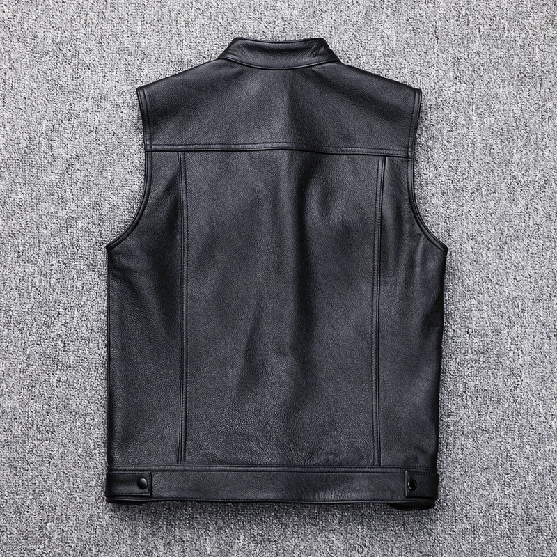 Autumn First Layer Cowhide Motorcycle Biker Black Vest Men's Leather Sleeveless Jacket Women's Genuine Leather Coat