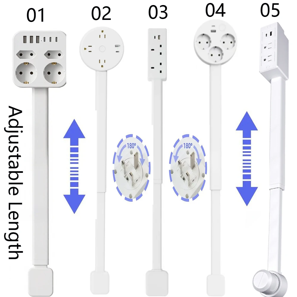 Electrical Wall Plug Rotates Outlet Extender Power Outlet Extender Adjustable Length Power Outlet Extender Socket for NightStand