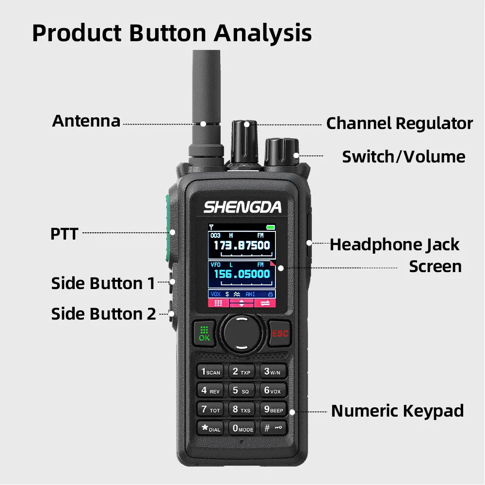 วิทยุสื่อสาร SD GT-16 10w ตั้งค่าความถี่อัตโนมัติ สแกนช่องสัญญาณ UHF/VHF ช่องต่อ Type-C และแท่นชาร์จ แบตเตอรี่ความจุสูง
