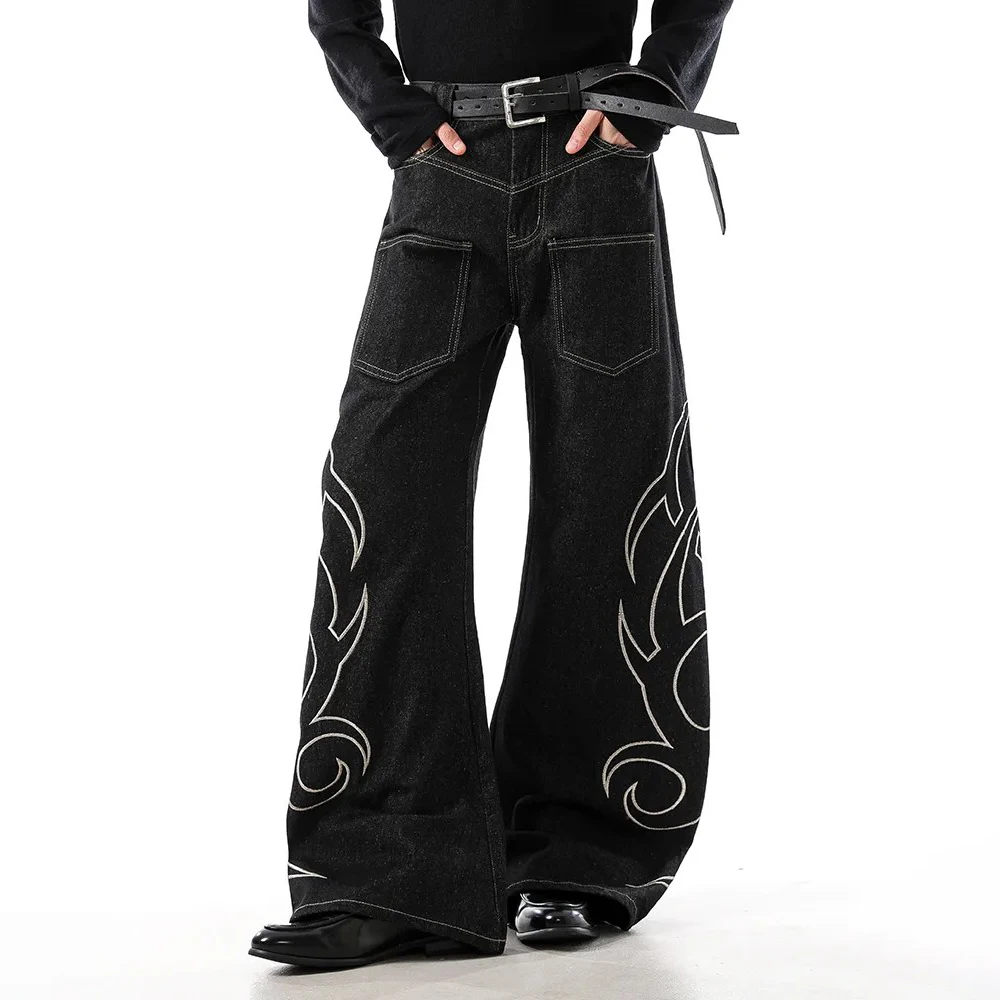 Mens Spring Washed Denim Jeans Y2k Reversed Pockets Snake Print Pants Streetwear Fashion Outdoor Versatile Pants Men'S Wear 2026