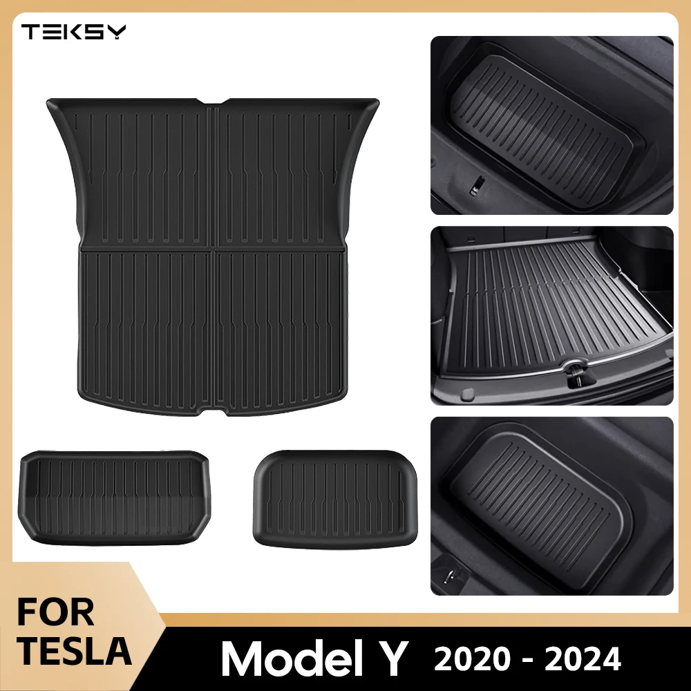 For Tesla Model Y 2021-2024 Front and Back Trunk Mat TPE Carpet Waterproof Weather-resistant Pads Up and Down Layer Mats