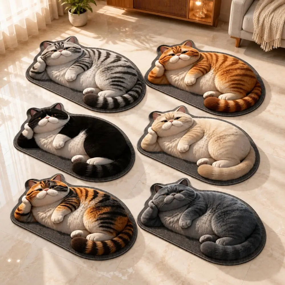 Creativity Diatomaceous Earth 3D Cat Floor Mat Realistic Non-slip Bathroom Carpet 40×60CM Washable Bedroom Door Rug Home Decor