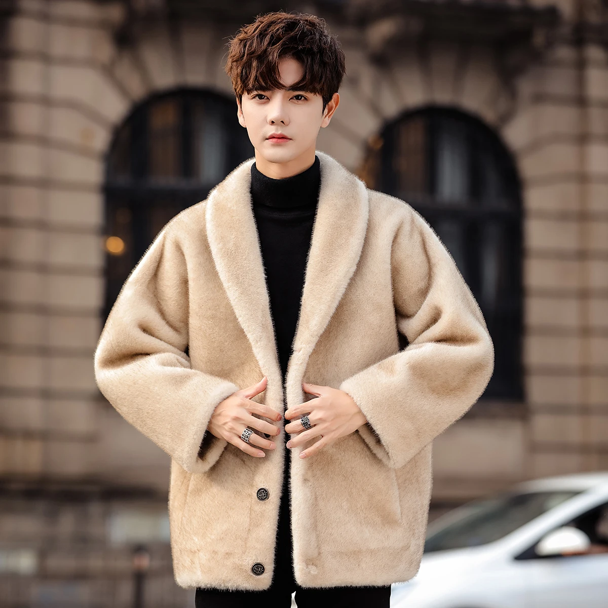 

Men Winter Double Can Wear Faux Fur Mink Warm Thicken Loose Retro Leather Jacket Women Streetwear Coat Plus Size Outerwear
