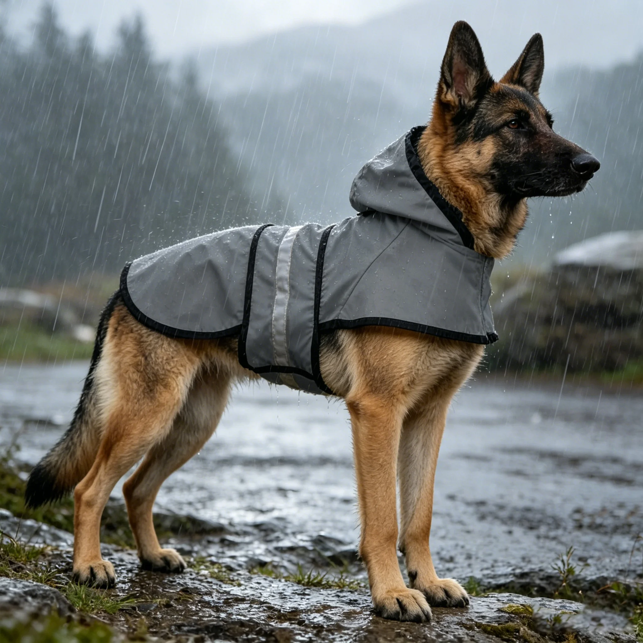 Wasserdichter Hunde-Regenmantel mit Kapuze, Reflektierender Streifen Leichter Hunde-Regenjacke, Verstellbarer Riemen Hunde-Regenponcho für Mittelgroße und Große Hunde – Detail 10