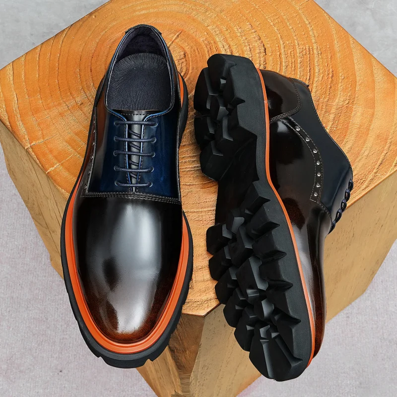 

Мужские классические туфли на платформе из натуральной кожи, винтажные, высококачественные, роскошные, элегантные, черные, из натуральной воловьей кожи