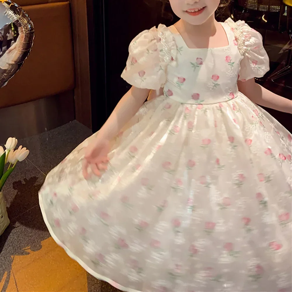 Flower Girls Princess bow Baby Wedding Party Trailing Dress Teenager Children Kids Elegant Vestidos Clothes for 3-15Years