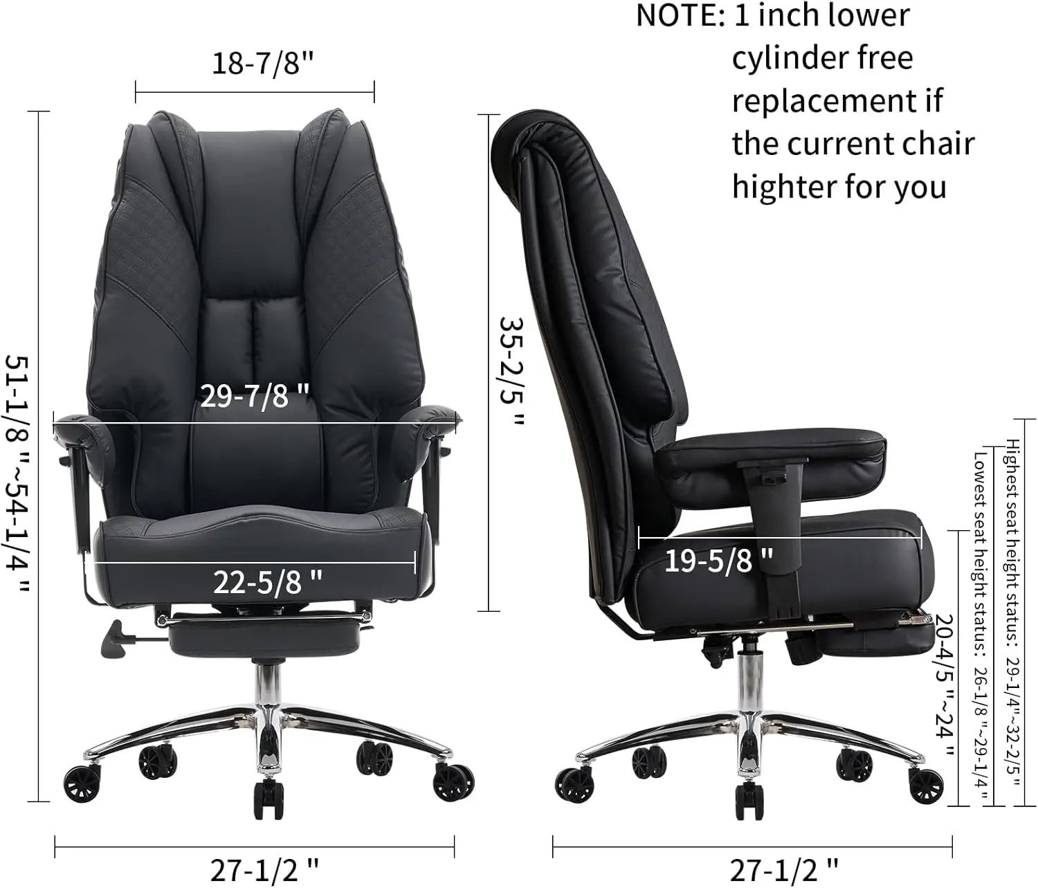 Big and Tall Office Chair 400lbs Wide Seat Leather High Back Executive Office Chair with Foot Rest Ergonomic Office Chair Lumbar