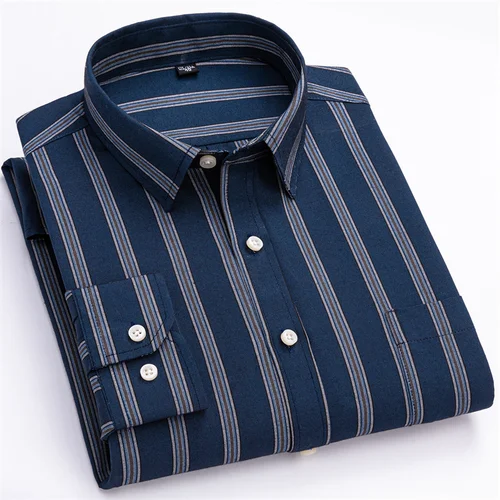 Camisas sociales para hombre, 100% de algodón puro Oxford de manga larga con botones a cuadros, ropa Formal informal para hombre, camisa de gran tamaño, ropa para hombre