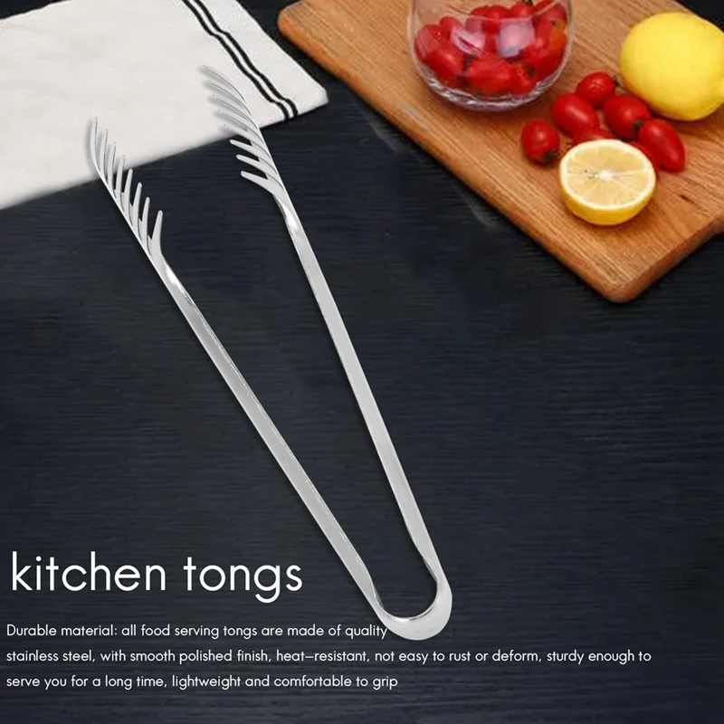 4 Pieces Food Tongs Set 9 Inch Stainless Steel Food Serving Tongs Buffet Tong Pastry Noodle Spaghetti Pasta Tong