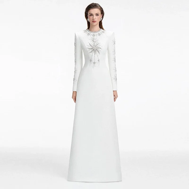 

Heavy-Beaded Long Evening Gown Celebrity Fashion European And American Style Diamond-Encrusted Floor-Length Dress