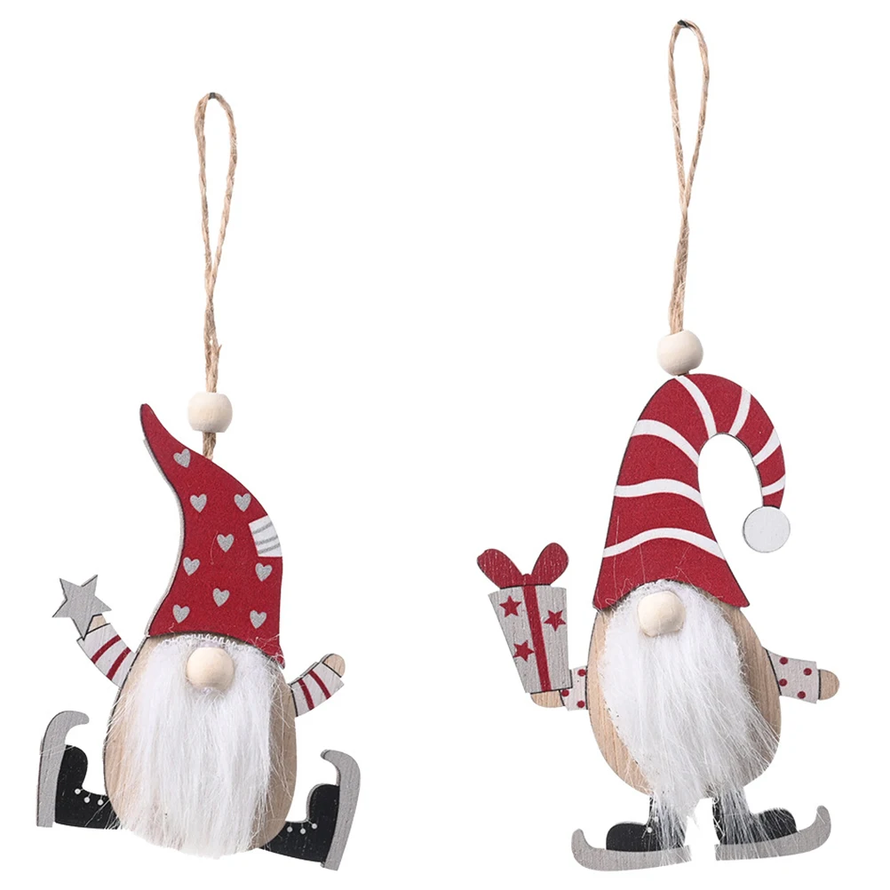

2 PCS Wooden Pendant Highly Decorate Delicate Gnome Manual Hanging Ornaments Lovely Xmas Elf Christmas Tree Decorations