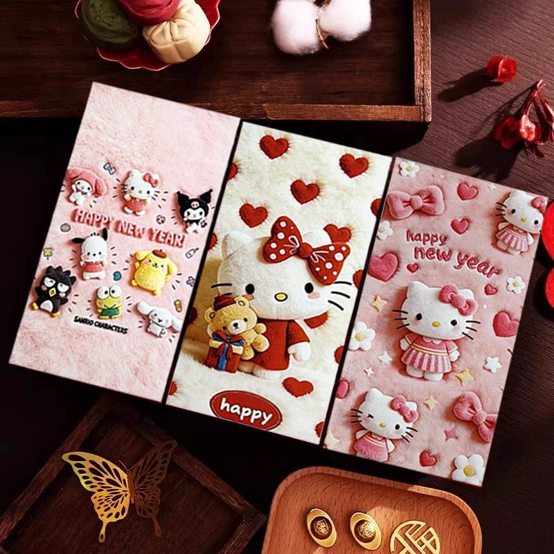 

6PCS New Year Hongbao Kawaii Sanrio Hello Kitty Red Envelope 2026 Chinese Spring Festival Lucky Money Packets Kids Money Pouch